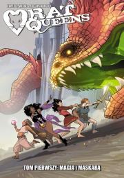 Rat Queens Tom 1 Magią i Maskarą. Autor: Wiebe J.Kurtis, Upchurch Roc. Dadada.pl Okładka książki Rat Queens Tom 1 Magią i Maskarą