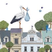 Opakowanie Karnet Swarovski kwadrat Narodziny chłopiec bocian