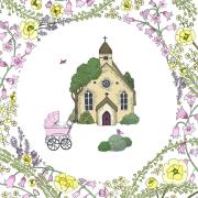Opakowanie Karnet Swarovski kwadrat Narodziny dziewczynka kościół CL2406