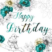 Opakowanie Karnet Swarovski kwadrat Urodziny kwiaty turkusowe i cytrynowe