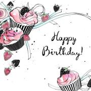 Opakowanie Karnet Swarovski kwadrat Urodziny różowe babeczki