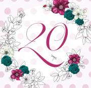 Opakowanie Karnet Swarovski kwadrat Urodziny 20 kwiaty