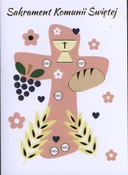 Okładka książki Karnet B6 Komunia krzyż różowy