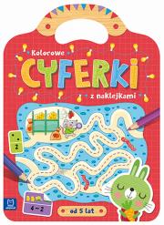 Kolorowe cyferki z naklejkami od 5 lat. Autor: Joanna Myjak (ilustr.). Dadada.pl Okładka książki Kolorowe cyferki z naklejkami od 5 lat