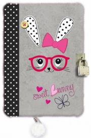 Opakowanie Pamiętnik z kłódką szary króliczek