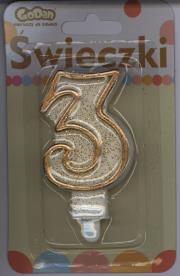 Opakowanie Świeczka cyferka złoty kontur '3'