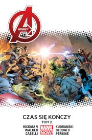 Avengers Czas się kończy T.2. Autor: Jonathan Hickman, Caselli Stefano, Mike Deodato, Kudrański Szymon, Perkins Mike, Walker Kev. Dadada.pl Okładka książki Avengers Czas się kończy T.2