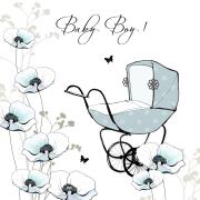 Opakowanie Karnet Swarovski kwadrat Narodziny chłopiec wózek