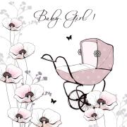 Opakowanie Karnet Swarovski kwadrat Narodziny dziewczynka wózek