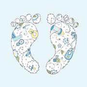 Opakowanie Karnet Swarovski kwadrat Narodziny chłopiec stópki