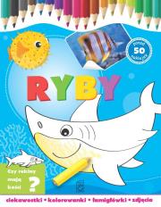 Ryby-ciekawostki, kolorowanki, łamigłówki, zdjęcia. Autor: Ewa Gorzkowska-Parnas. Dadada.pl Okładka książki Ryby-ciekawostki, kolorowanki, łamigłówki, zdjęcia
