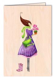 Opakowanie Karnet drewniany C6 + koperta Kobieta z konewką