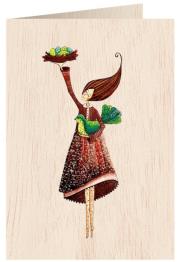 Opakowanie Karnet drewniany C6 + koperta Kobieta z ptaszkiem