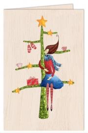 Opakowanie Karnet drewniany C6 + koperta Święta Kobieta na choince