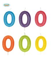 Opakowanie Brokatowa cyfra 0 świeczka, 4cm. Mix 6 kolorów