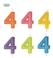 Opakowanie Brokatowa cyfra 4 świeczka na tort 4cm Mix kolorów