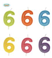 Opakowanie Brokatowa cyfra 6 świeczka na tort 4cm Mix kolorów