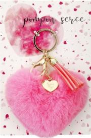Opakowanie Brelok - pompon serce. Kocham (ciemonróżowe)