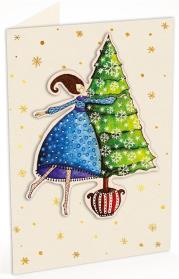 Opakowanie Karnet C6 naklejany + koperta Święta Kobieta i choinka