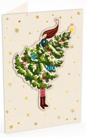 Opakowanie Karnet C6 naklejany + koperta Święta Kobieta z choinką