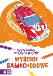 Kolorowanki na każdą pogodę Wyścigi samochodowe. Autor: Katarzyna Fic. Dadada.pl Okładka książki Kolorowanki na każdą pogodę Wyścigi samochodowe