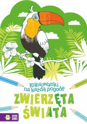 Kolorowanki na każdą pogodę Zwierzęta świata. Autor: Katarzyna Fic. Dadada.pl Okładka książki Kolorowanki na każdą pogodę Zwierzęta świata