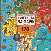Zwierzęta na mapie Puzzle. Autor: Mizielińska Aleksandra, Mizieliński Daniel. Dadada.pl Okładka książki Zwierzęta na mapie Puzzle