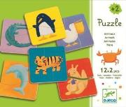 Drewniane dwuelementowe puzzle - Zwierzątka. Wydawca: Djeco. Dadada.pl Opakowanie Drewniane dwuelementowe puzzle - Zwierzątka