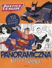 Justice League. Panoramiczna kolorowanka. Autor: Pola Kamińska. Dadada.pl Okładka książki Justice League. Panoramiczna kolorowanka