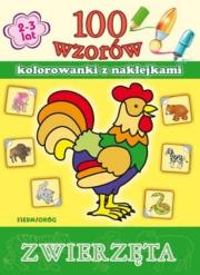 Okładka książki 100 wzorów - kolorowanki z naklejkami. Zwierzęta