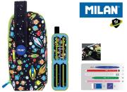 Multipiórnik MILAN owalny z 4 piórnikami SH czarny wzorki. Wydawca: MILAN. Dadada.pl Opakowanie Multipiórnik MILAN owalny z 4 piórnikami SH czarny wzorki