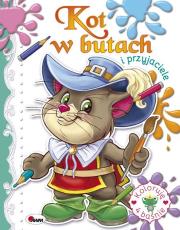 Kot w butach Koloruję 4 baśnie. Autor: Opracowanie zbiorowe. Dadada.pl Okładka książki Kot w butach Koloruję 4 baśnie