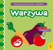 Moje pierwsze kolorowanki z naklejkami. Warzywa. Autor: Natalia Berlik. Dadada.pl Okładka książki Moje pierwsze kolorowanki z naklejkami. Warzywa