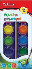 Opakowanie Farby Akwarelowe 12 Kolorów+ Pędzelek Optima