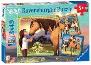 Puzzle 3x49 Spirit - Przygody na koniach. Wydawca: Ravensburger. Dadada.pl Opakowanie Puzzle 3x49 Spirit - Przygody na koniach