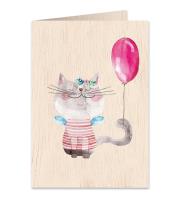 Opakowanie Karnet drewniany C6 + koperta Kot z balonem