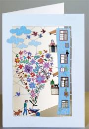 Opakowanie Karnet PM159 wycinany + koperta Serce kwiaty Ślub