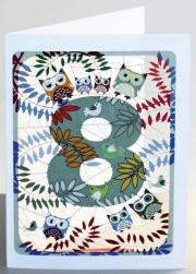 Opakowanie Karnet PM798 wycinany + koperta Urodziny 8 sowy