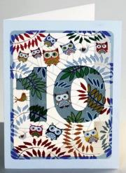 Opakowanie Karnet PM810 wycinany + koperta Urodziny 10 sowy