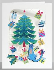 Opakowanie Karnet XP42 wycinany + koperta Święta Kot choinka