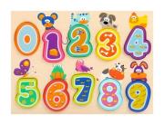 Puzzle drewniane cyferki zwierzaki. Wydawca: Brimarex. Dadada.pl Opakowanie Puzzle drewniane cyferki zwierzaki