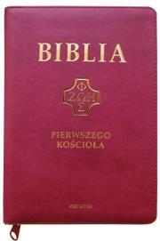 Biblia pierwszego Kościoła złoc. z paginat. purpur. Autor: Popowski Remigiusz. Dadada.pl Okładka książki Biblia pierwszego Kościoła złoc. z paginat. purpur