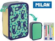 Piórnik MILAN 3-poziomowy z wyposażeniem NET & LIT zielony. Wydawca: MILAN. Dadada.pl Opakowanie Piórnik MILAN 3-poziomowy z wyposażeniem NET & LIT zielony