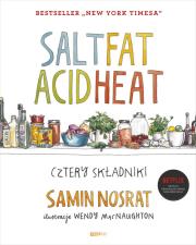 SALT FAT ACID HEAT. Cztery składniki. Autor: Samin Nosrat. Dadada.pl Okładka książki SALT FAT ACID HEAT. Cztery składniki