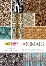 Blok Happy Color z motywami ANIMALS A4 15+1 arkuszy 80g/m2, 15 motywów. Wydawca: HAPPY COLOR. Dadada.pl Opakowanie Blok Happy Color z motywami ANIMALS A4 15+1 arkuszy 80g/m2, 15 motywów