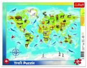 Opakowanie Puzzle ramkowe 25 Mapa świata ze zwierzętami TREFL