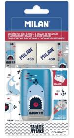 Temperówko-Gumka Compact Shark Attack + 2 gumki. Wydawca: MILAN. Dadada.pl Opakowanie Temperówko-Gumka Compact Shark Attack + 2 gumki