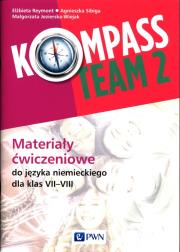 Kompass Team 2 Materiały ćwiczeniowe do języka niemieckiego 7-8. Autor: Reymont Elżbieta, Sibiga Agnieszka, Jezierska-Wiejak Małgorzata. Dadada.pl Okładka książki Kompass Team 2 Materiały ćwiczeniowe do języka niemieckiego 7-8