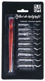 Opakowanie Zestaw do kaligrafii 9 stalówek + drew. obsadka