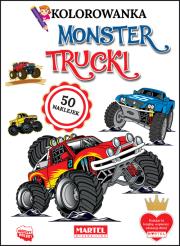 Kolorowanka z naklejkami. Monster trucki. Autor: Opracowanie zbiorowe. Dadada.pl Okładka książki Kolorowanka z naklejkami. Monster trucki